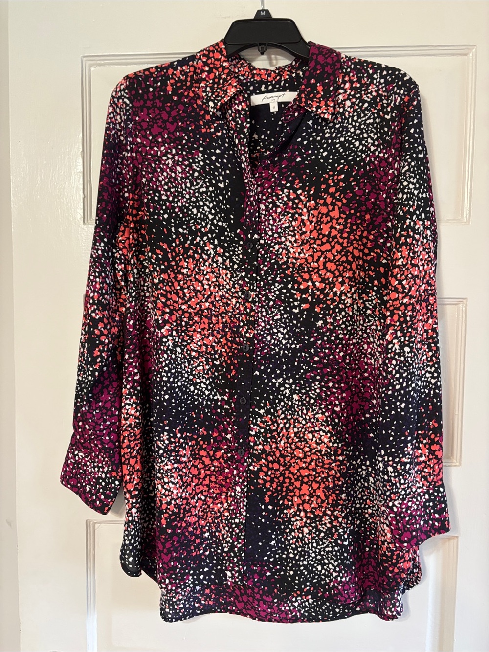 Foxcroft Black Multicolor Speckled Button-Front Tunic